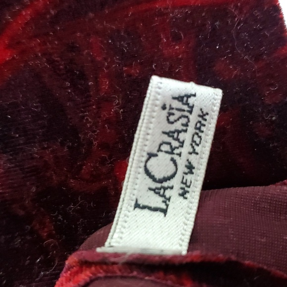 Burgundy wine velvet victorian roses pattern stretch gloves La Crasia sm/med - Picture 3 of 5